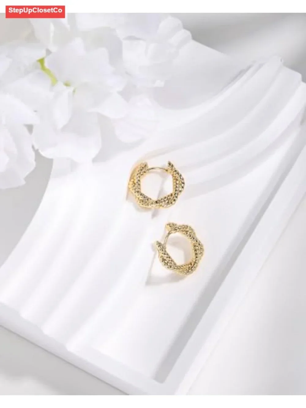 18K Gold Plated Twisted Huggie Hoop Earrings Minimalist Sleep Earrings